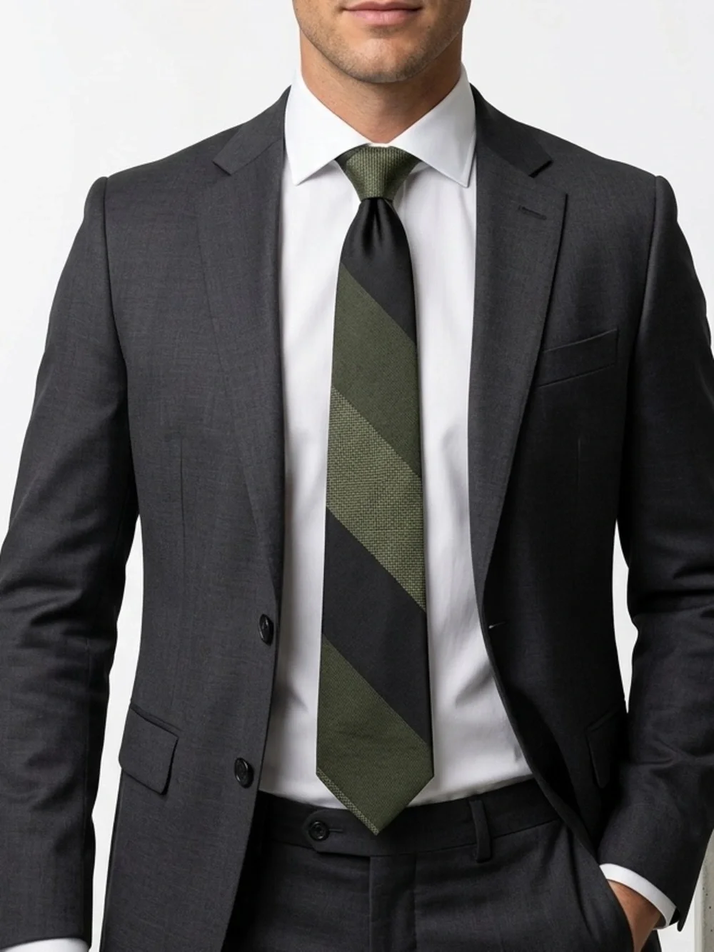 Vintage Lancashire Olive Black Stripe All Silk Italy Regimental‎ Necktie 1960s
